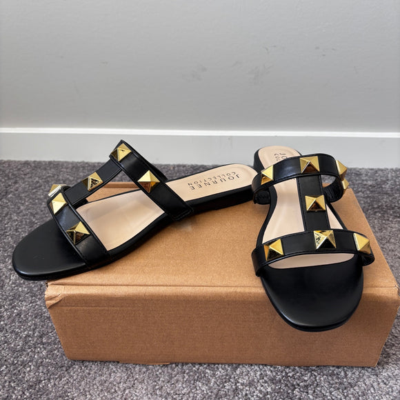 Journee Collection Women's 9 Black & Gold Kendall Studded Sandals NIB