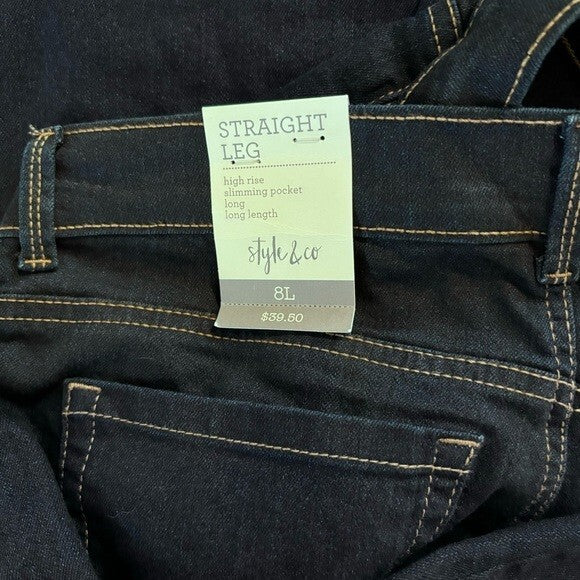 STYLE & CO High Rise Size 8L Straight Leg Dark Wash Jeans NWT