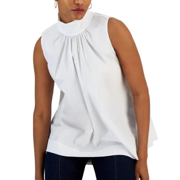I.N.C. International Concepts Women's White Sleeveless Mock-Neck Blouse NWT
