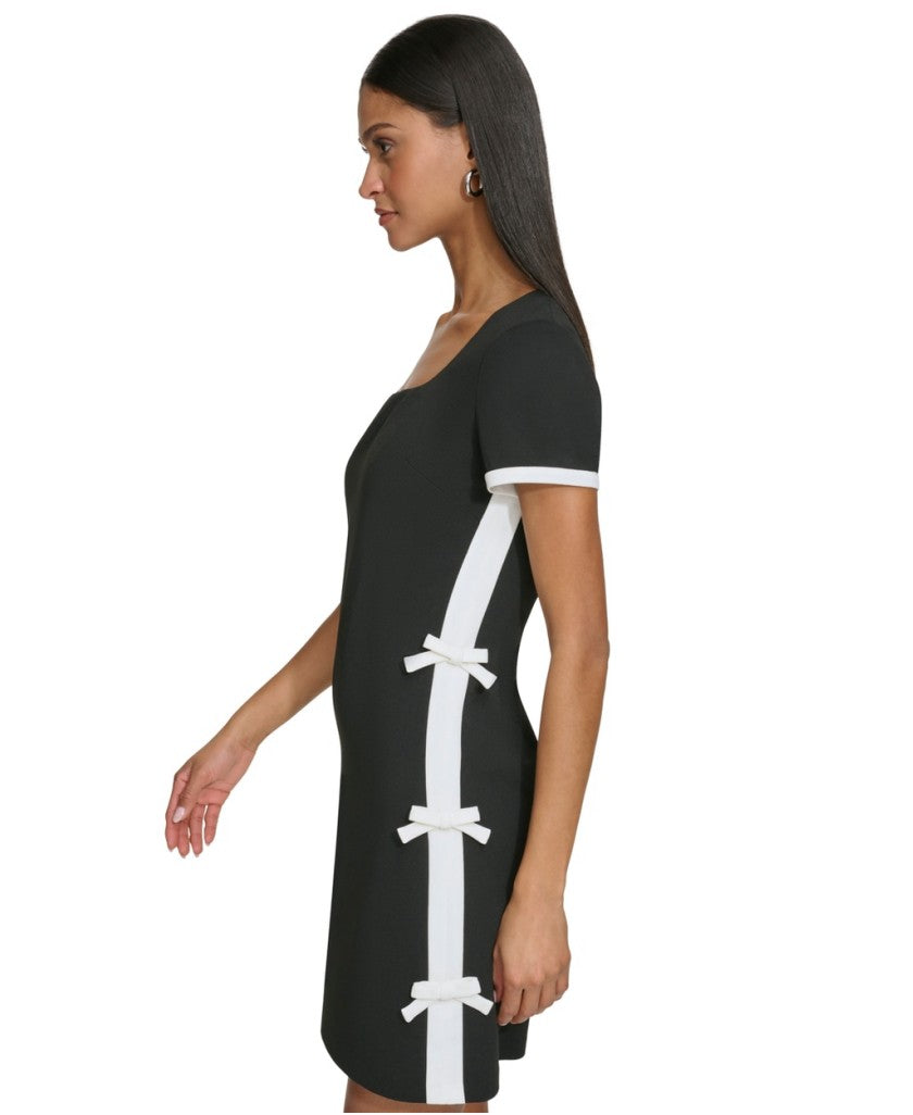 Karl Lagerfeld Paris Size 12 Black & White Bow Trim Crepe Shift Dress NWT