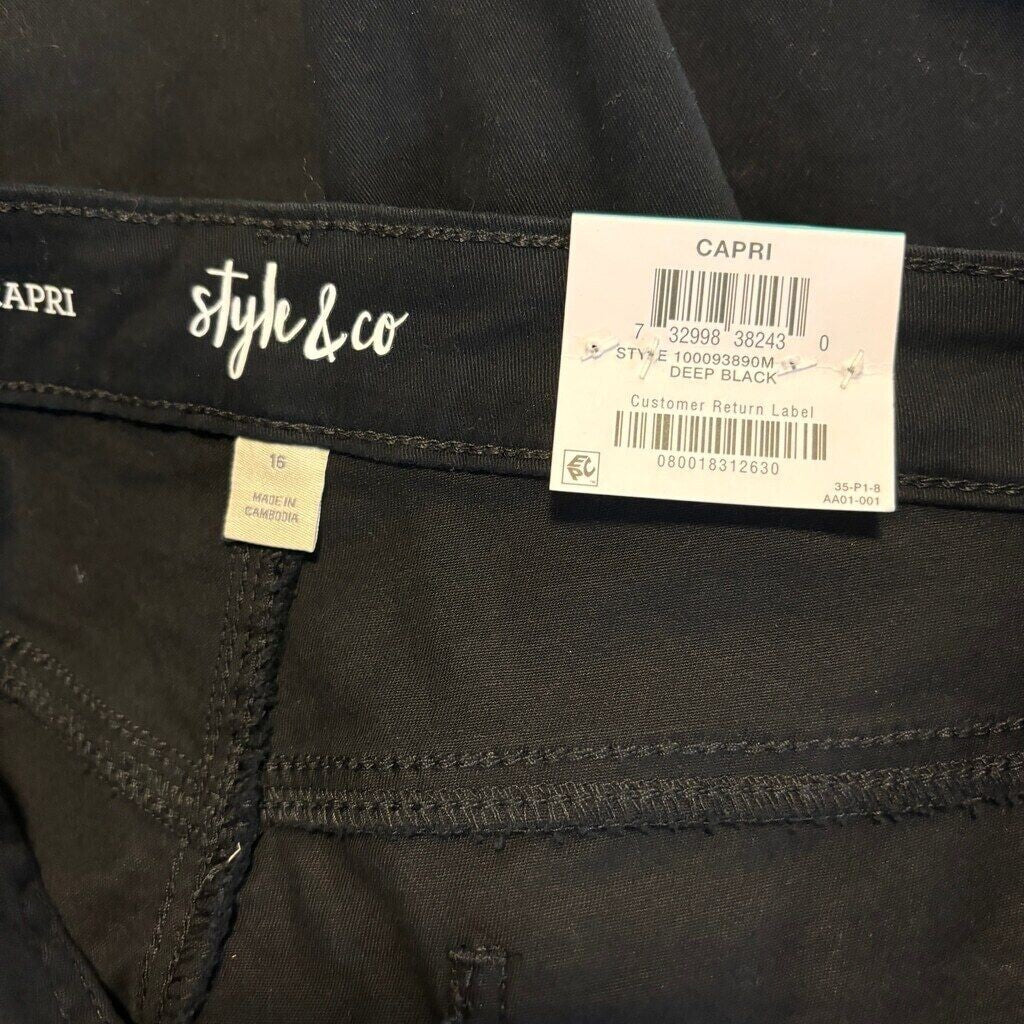 Style & Co Women's Curvy Cuffed Capri Black Jeans NWT