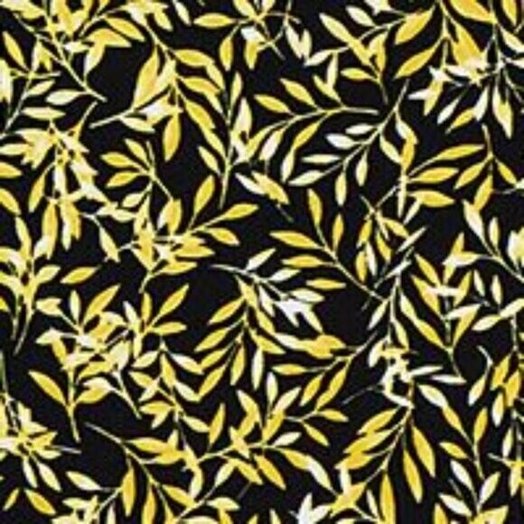 KASPER Plus Size Black and Yellow Leaf-Print Pull-On Midi Skirt NWT
