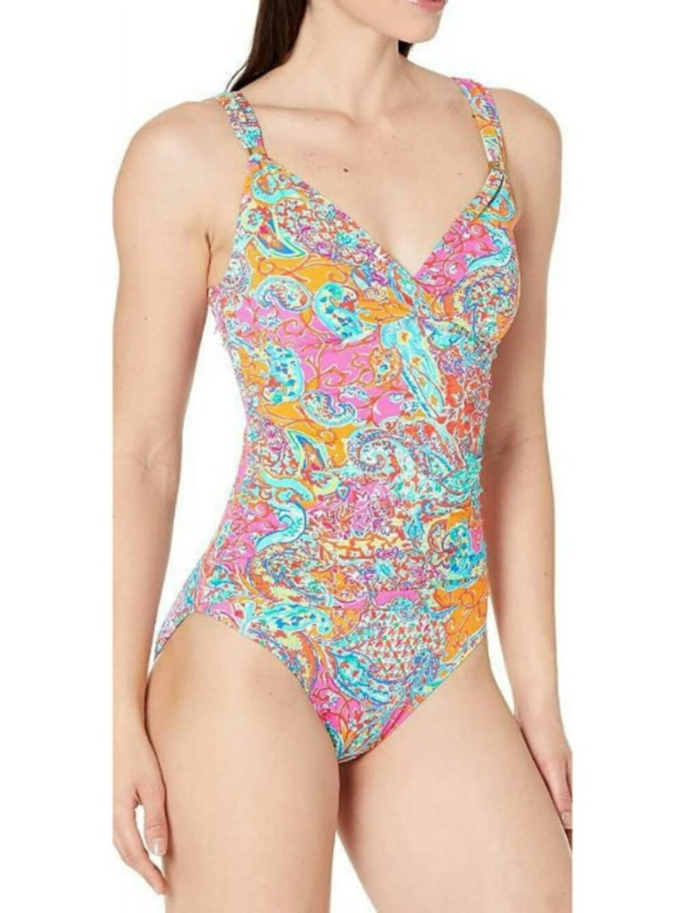 Ralph Lauren Size 12 Bold Multicolor Surplice Printed One-Piece Swimsuit NWT