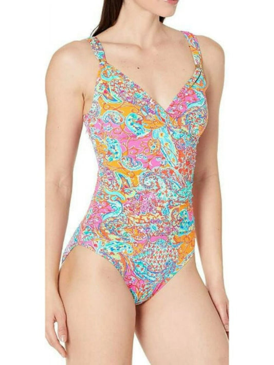 Ralph Lauren Size 12 Bold Multicolor Surplice Printed One-Piece Swimsuit NWT