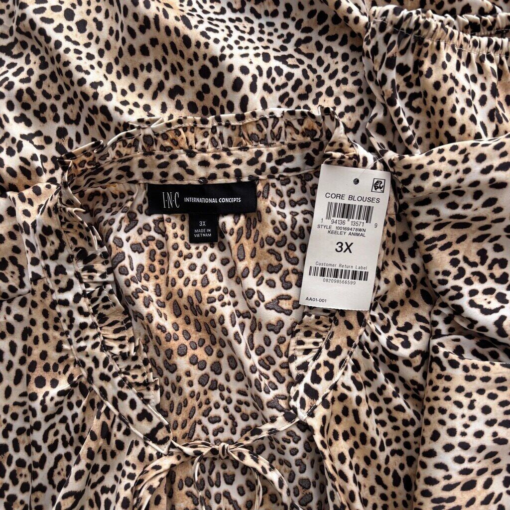 INC International Concepts Plus Size Leopard Print Surplice Satin Blouse NWT