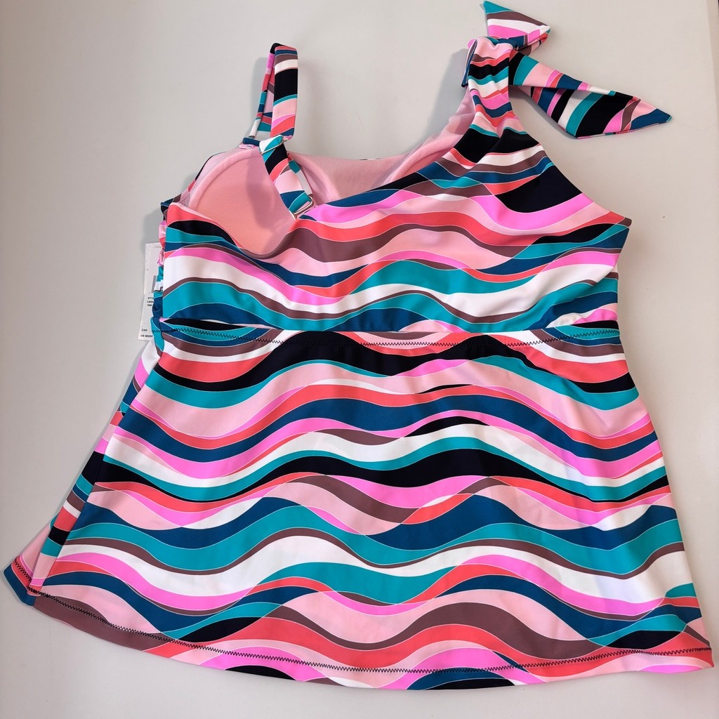Raisins Women's Plus Size Colorful One-Shoulder Tankini Top w/ Support NWT