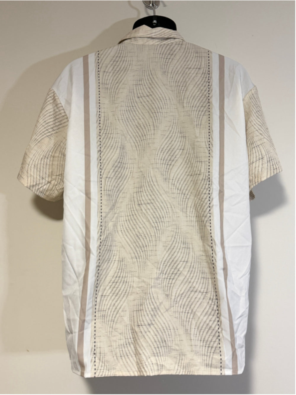 Shein Men's Medium Beige & White Patterned Button Down Short Sleeve Shirt NWT