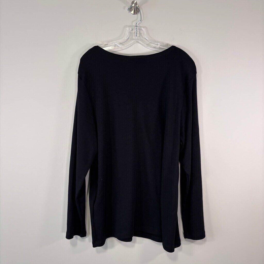 Karen Scott Women's Plus Size 100% Cotton Black Long Sleeve Casual Top NWT