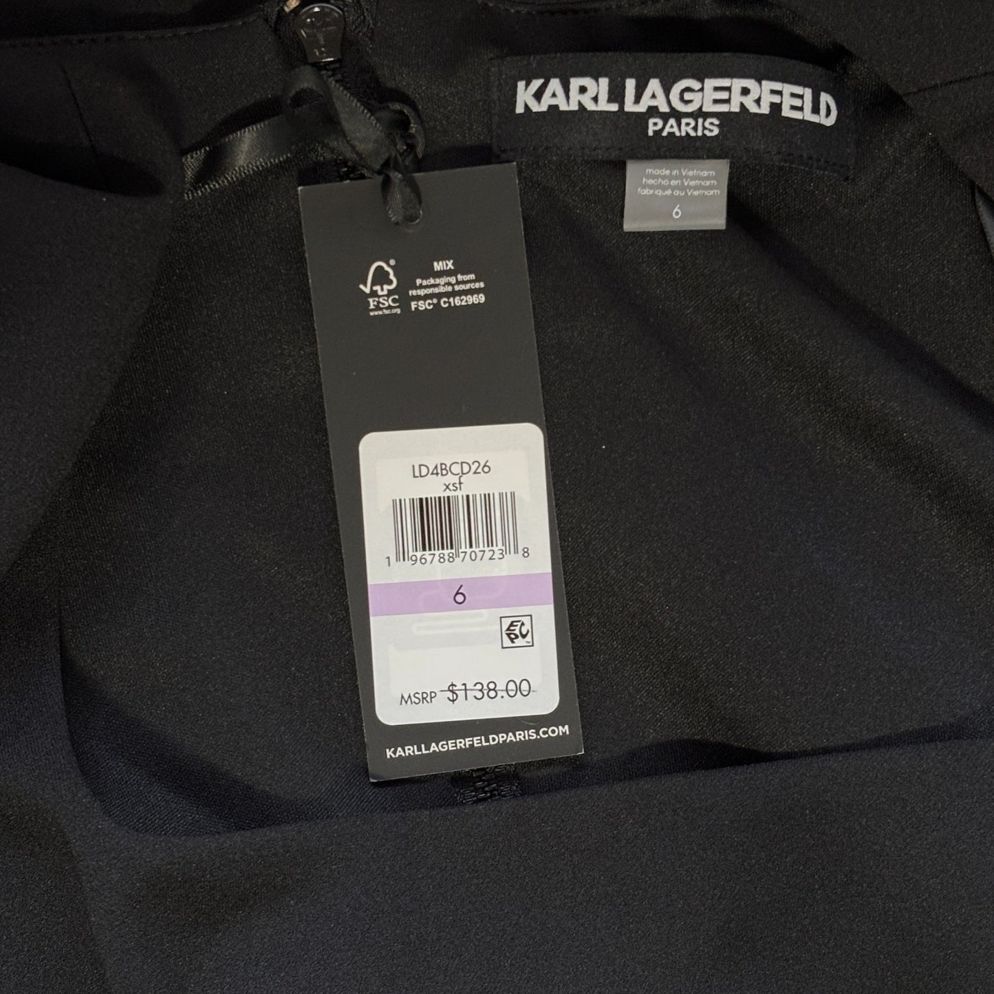 Karl Lagerfeld Paris Size 6 Black & White Bow Trim Crepe Shift Dress NWT