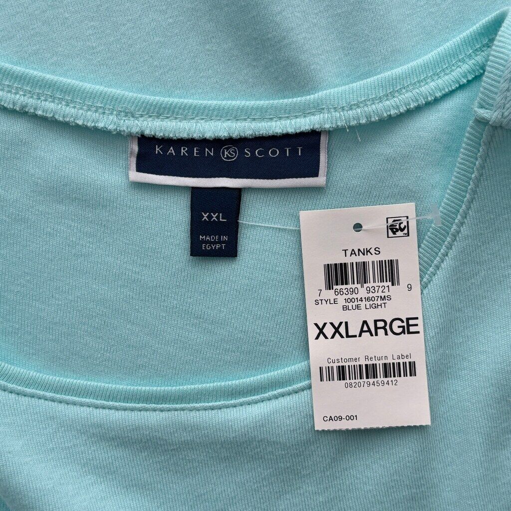 Karen Scott Women's XXL 100% Cotton Light Blue Boat-Neck Tank Top NWT
