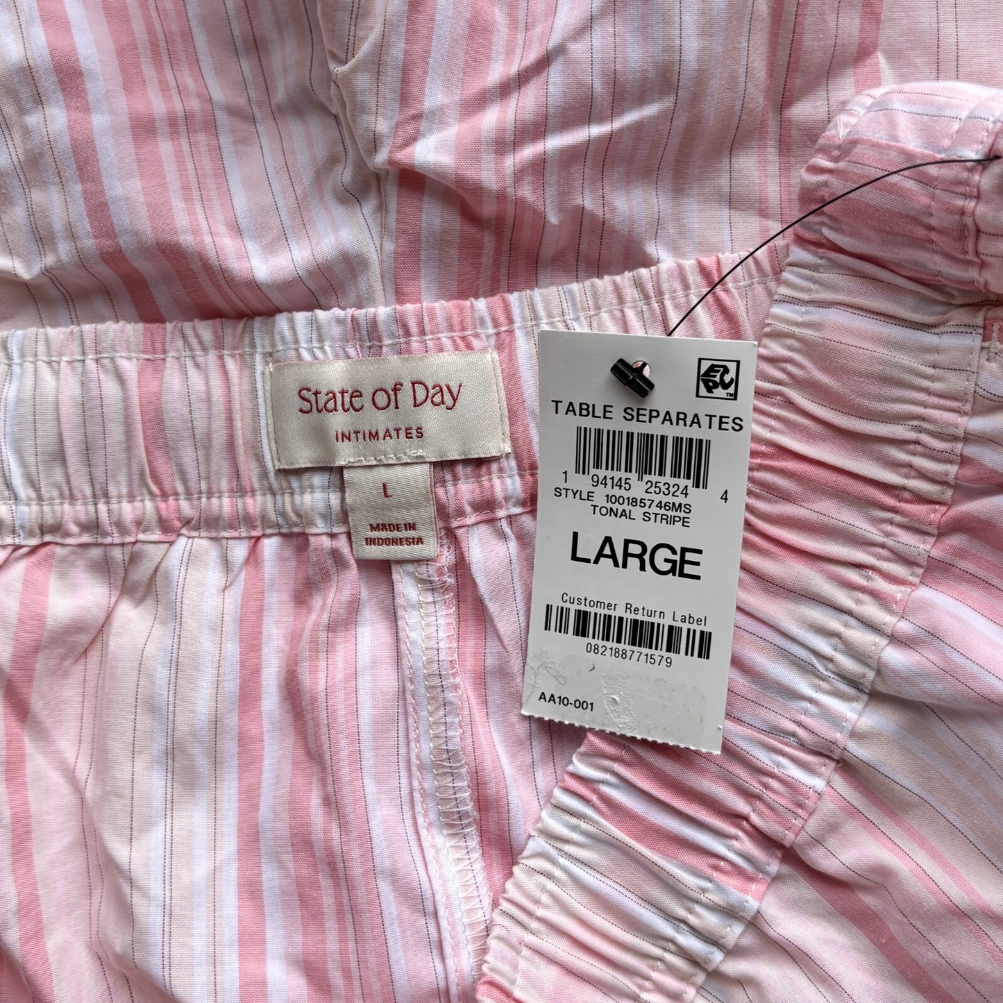 State of Day Women's Pink & White Striped Poplin Boxer Sleep Shorts Pajamas NWT