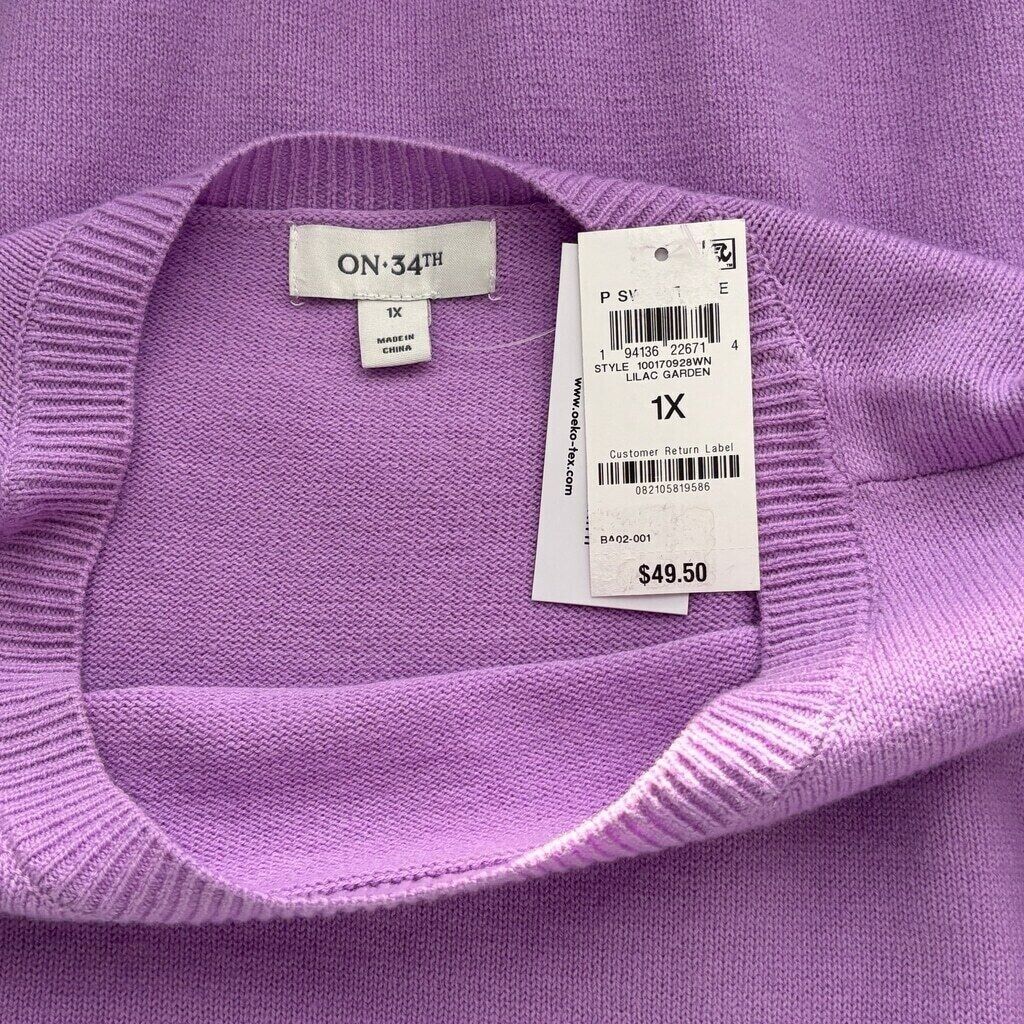 ON 34TH Plus Size Lilac Purple Super Soft Crewneck Sweater NWT