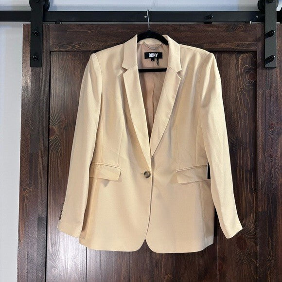 DKNY One-Button Flap Pocket Petite Blazer, Beige NWT 14P