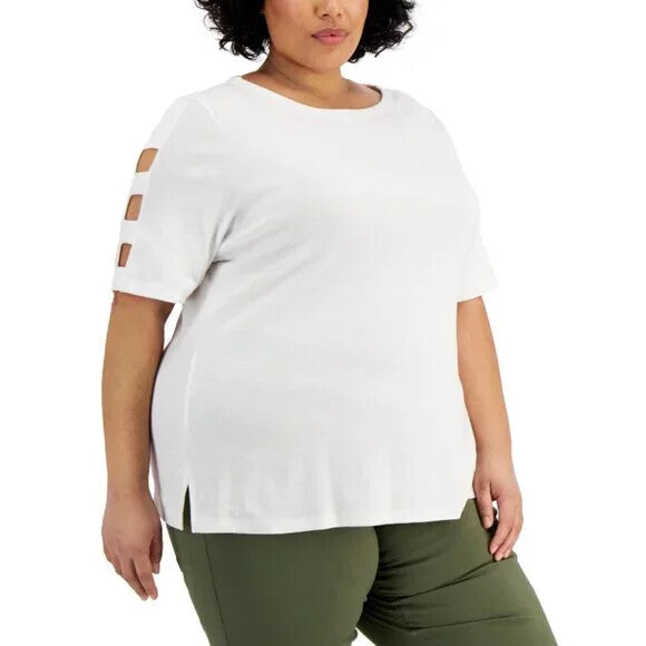 Karen Scott  Plus Size 100% Cotton White Cutout-Sleeve Top NWT.