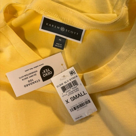 Karen Scott Women's 100% Cotton Yellow Boat-Neck Top / T-Shirt NWT.