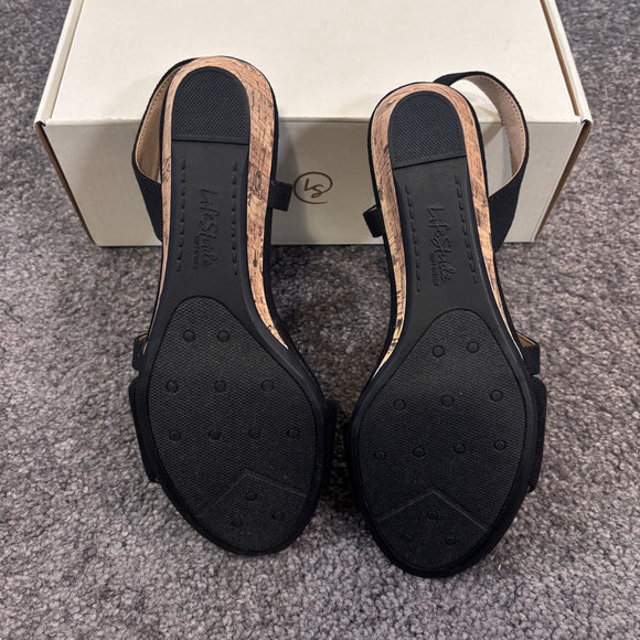 LifeStride Women's Size 6.5 Black Yasmine Strappy Wedge Sandals NIB