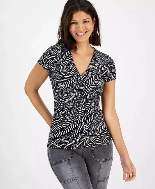 INC International Concepts Size XS Zebra Print Black White Short Sleeve Top NWT