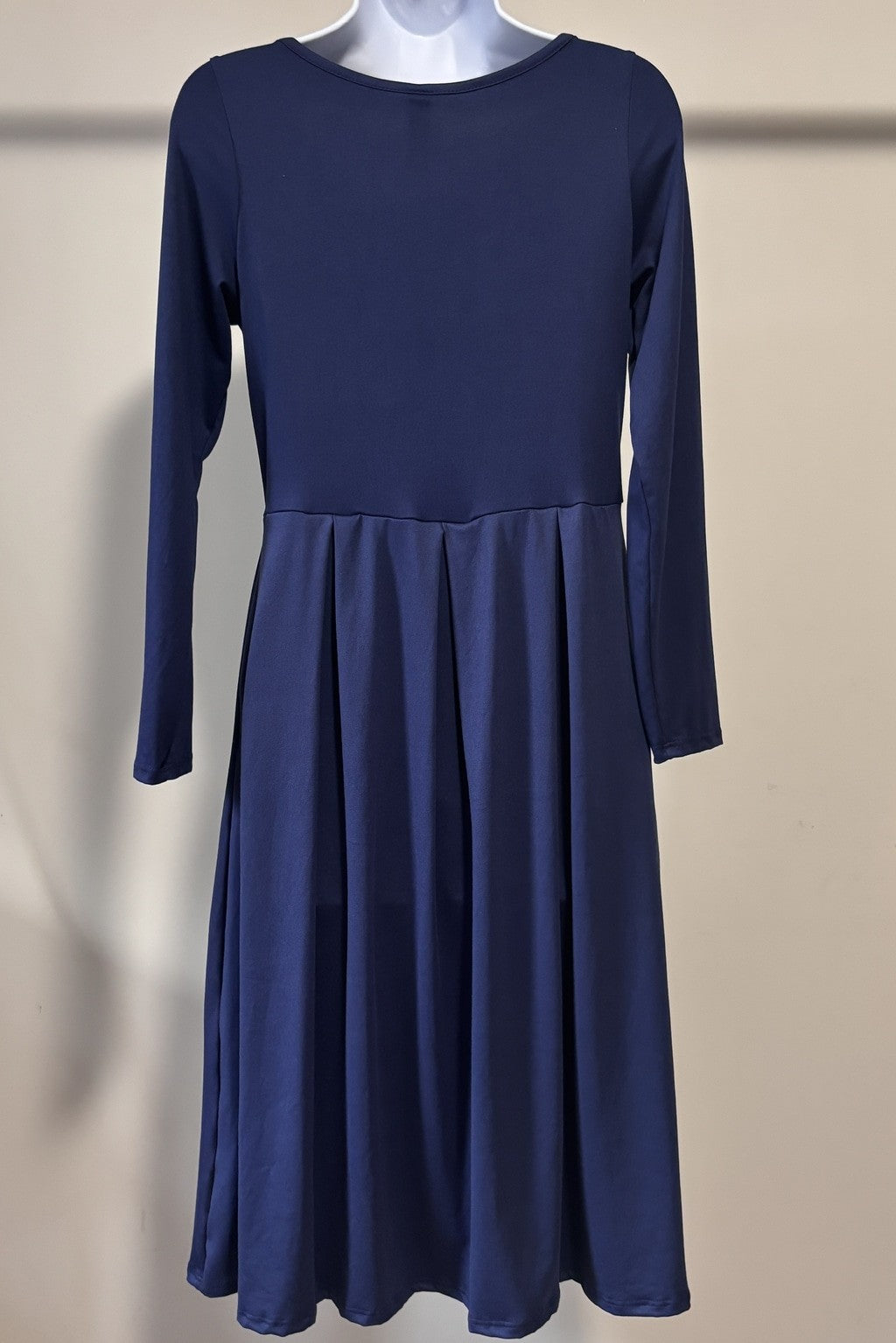 24Seven Comfort Women's Size Small Navy Blue Midi Fit & Flare Pocket Dress NWT