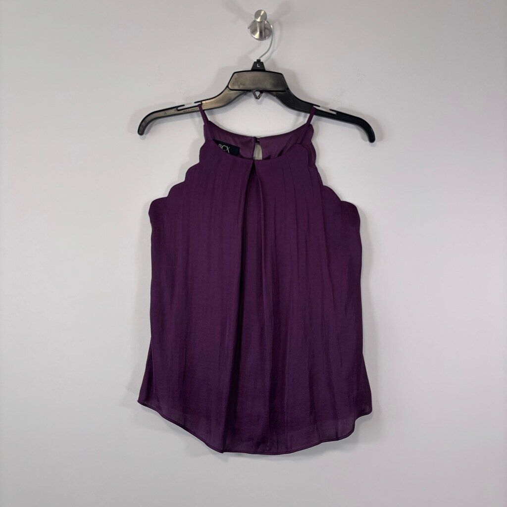 BCX Juniors' XS High-Neck Scallop-Edge Purple Sleeveless Satin Top NWT