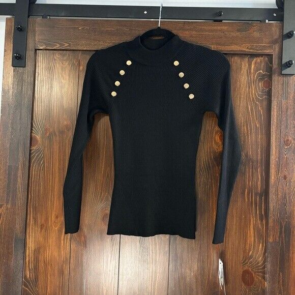 BCX Juniors XS Long Sleeve Ribbed Mock Neck Button Detail Sweater NWT