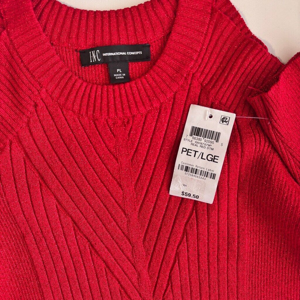 INC International Concepts Large Petite Cold-Shoulder Red Sparkly Sweater NWT