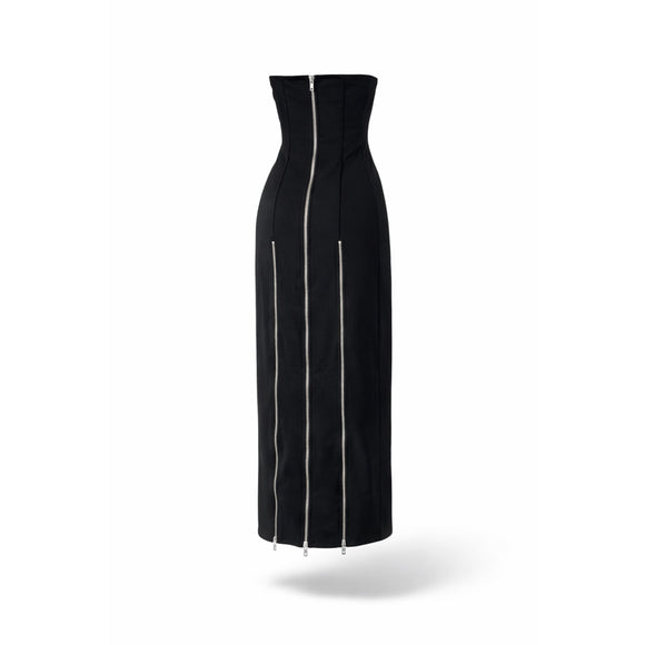 SHEIN Women's Size Extra Small Black Strapless Zipper Detail Maxi Dress NWT