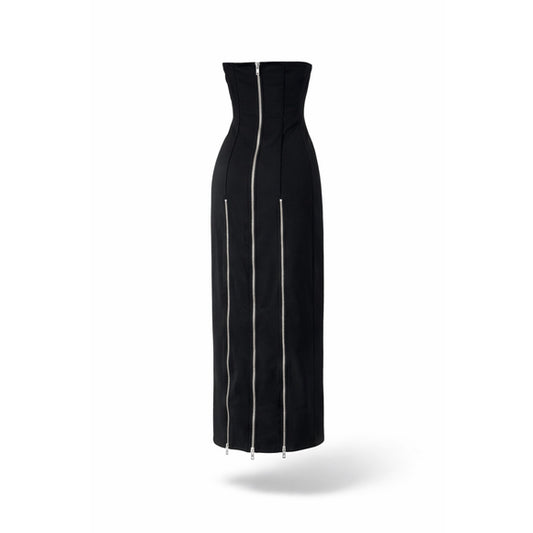 SHEIN Women's Size Extra Small Black Strapless Zipper Detail Maxi Dress NWT