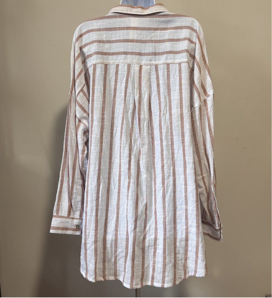 Cotton On Women's Large Brown White Striped Swing Beach Cover Up Shirt NWT