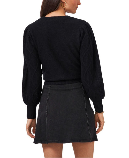 1.STATE Women's Size XL Black Textured Cable Knit Balloon Sleeve Sweater NWT