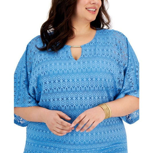 JM Collection Plus Size 3X Light Blue Poncho Top NWT