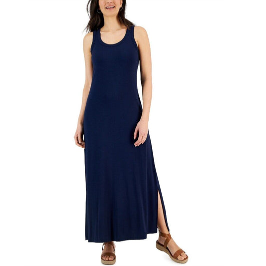 Style & Co. Petite Navy Blue Scoop-Neck Slit Knit Maxi Dress NWT