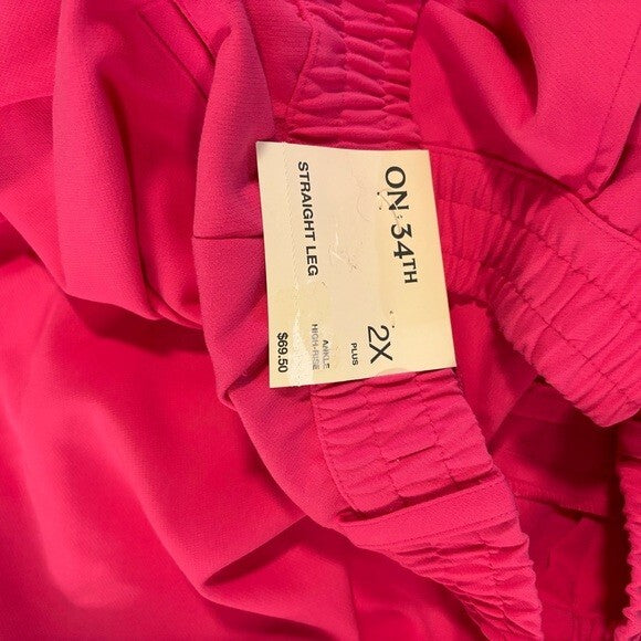 On 34th Plus Size Hot Pink Solid Double Weave Ankle Dress Pants NWT