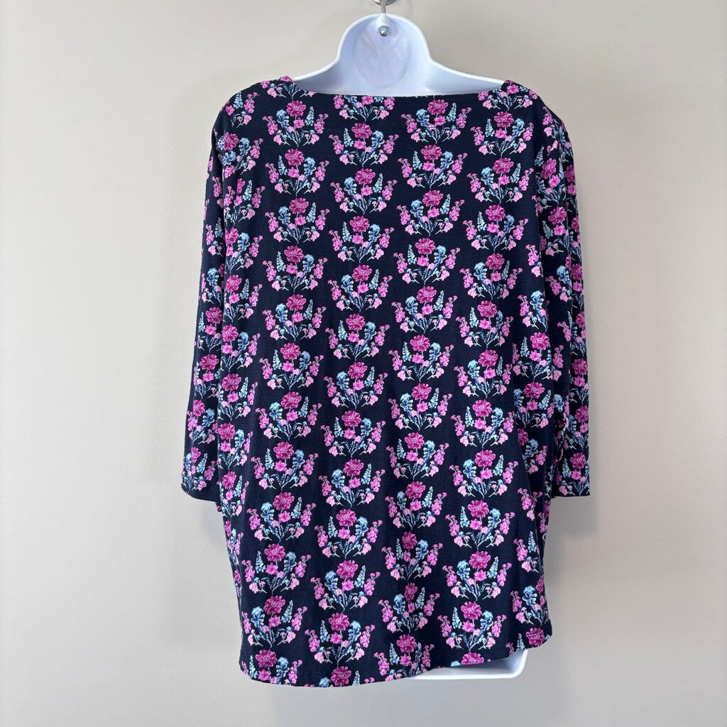 Style & Co Women's Plus Size 1X Navy & Pink Printed Cotton Square-Neck Top NWT