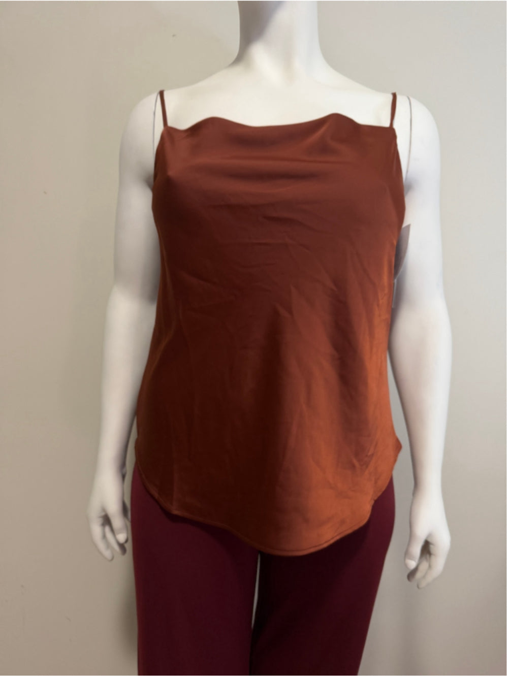 Bar III Size Large Bronze Satin Cowlneck Lined Spaghetti Strap Camisole Top NWT