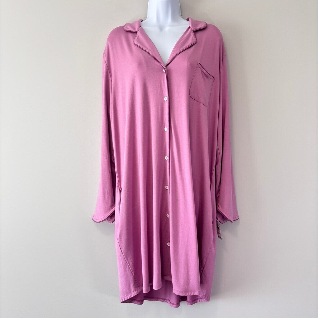 State of Day Women's Purple Button-Down Super Soft Long-Sleeved Sleepshirt NWT