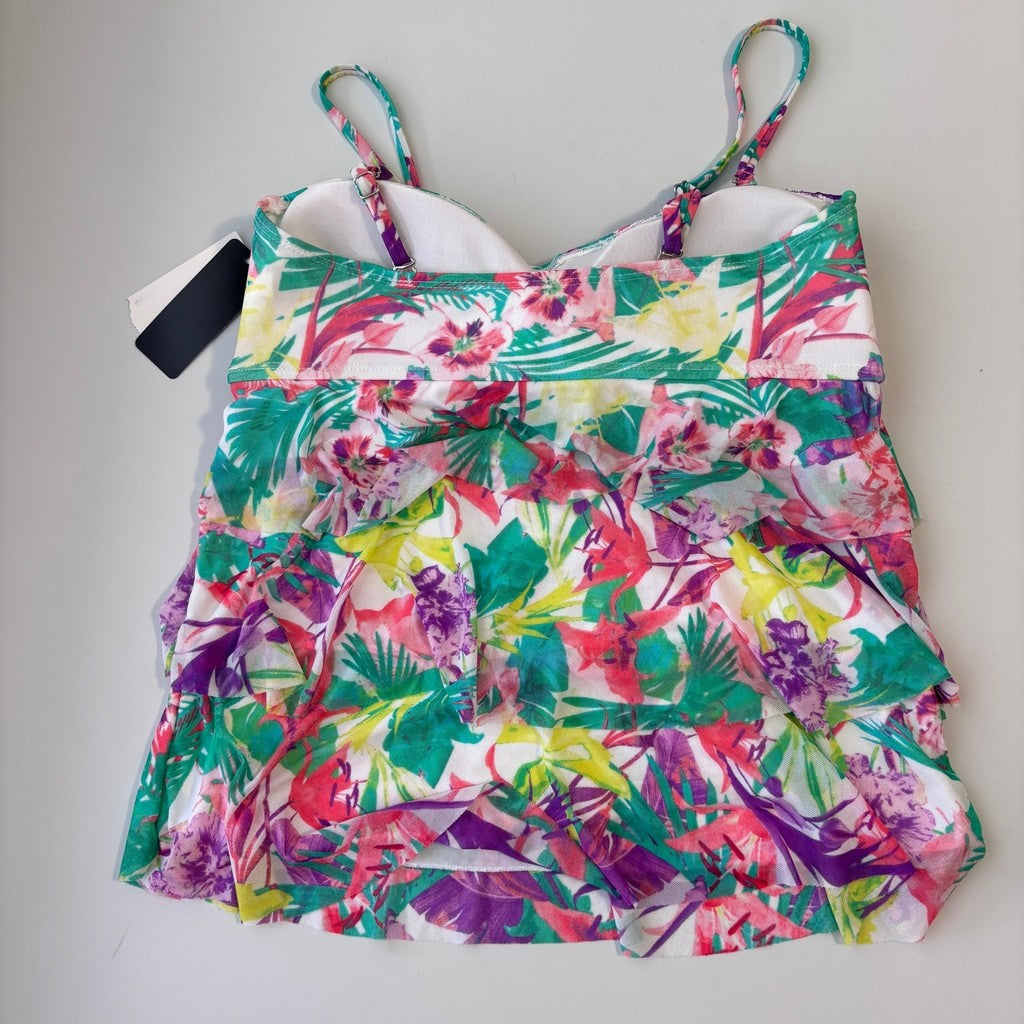 Wave Zone Women's Size 12 Colorful Flower Flutter Tankini w/ Support NWT