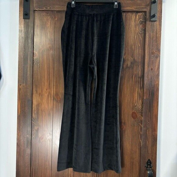 INC International Concepts Size M Black Velour High Rise Flare Leg Pants NWT.