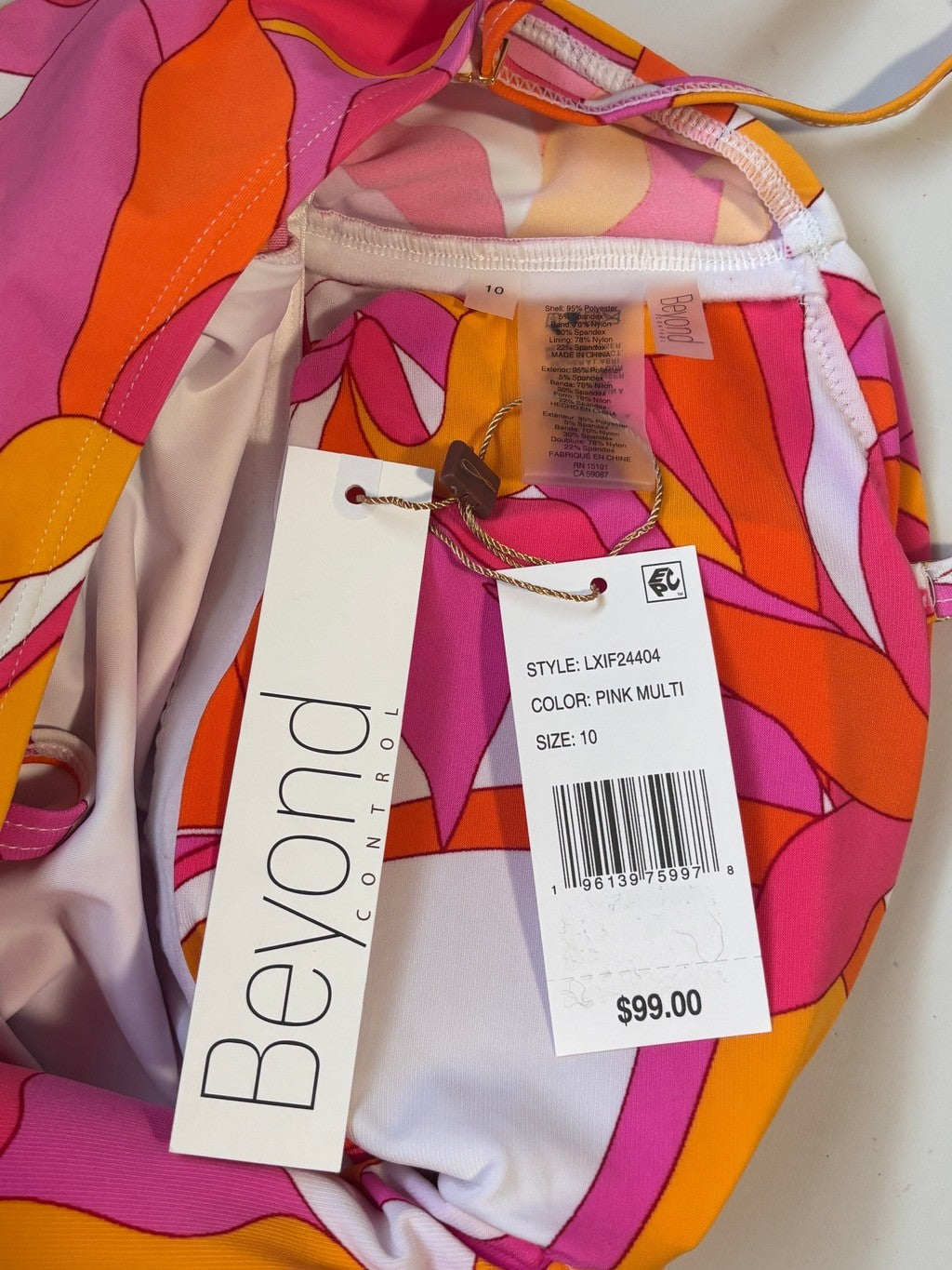 Beyond Control Women's Size 10 Pink Orange Swirl Convertible Tankini Top NWT