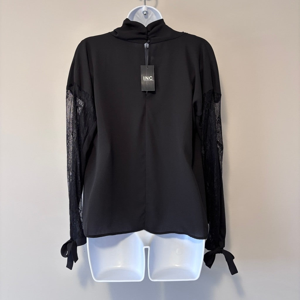 INC International Concepts Black Chiffon Long Sleeved Top / Lace Sleeves NWT