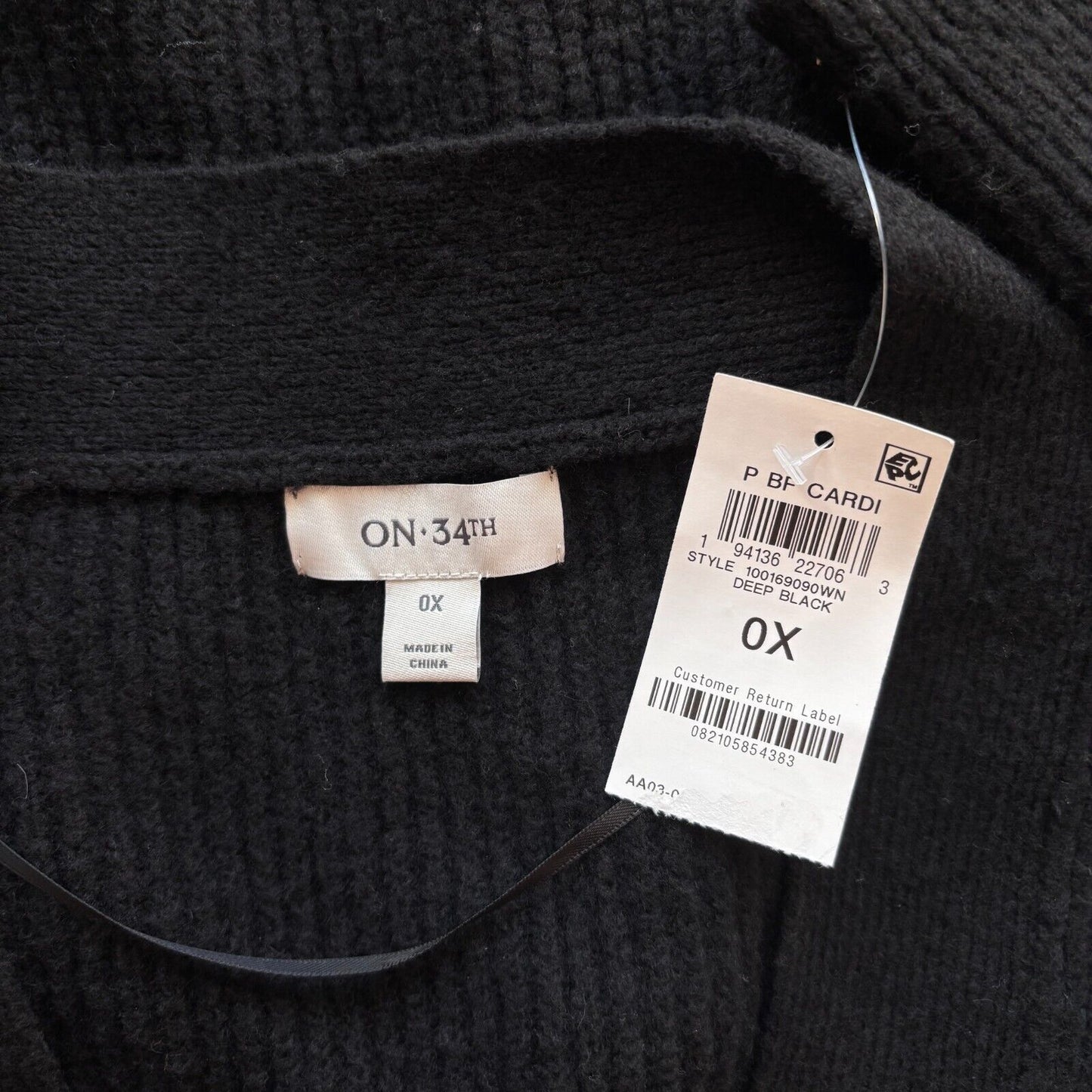 ON 34TH Plus Size Long Patch Chunky Knit Pocket Black Cardigan NWT