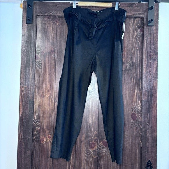 CALVIN KLEIN Women's High-Rise Tie-Waist Pants, Black NWT