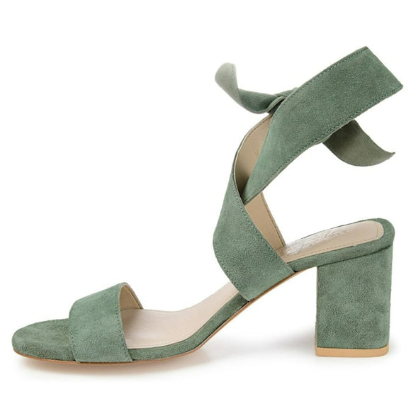 Journee Signature Women's 9.5 Green Leather Block Heel Sandals / Shoes NIB