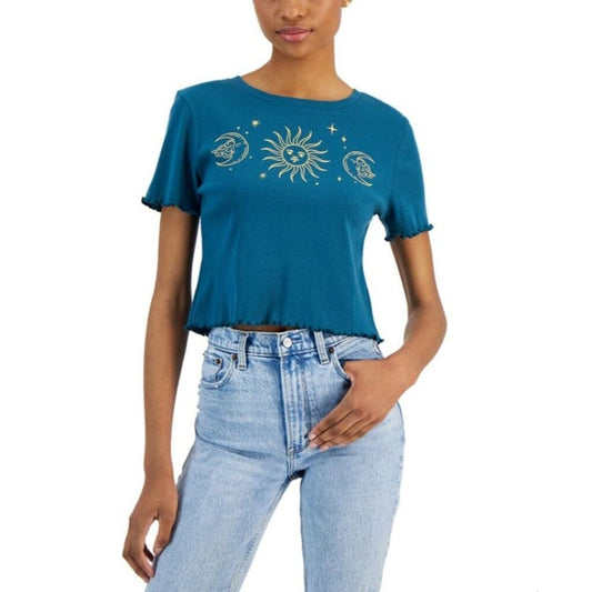Grayson Threads The Label Juniors' M Celestial Lettuce-Edge Cropped T-Shirt NWT