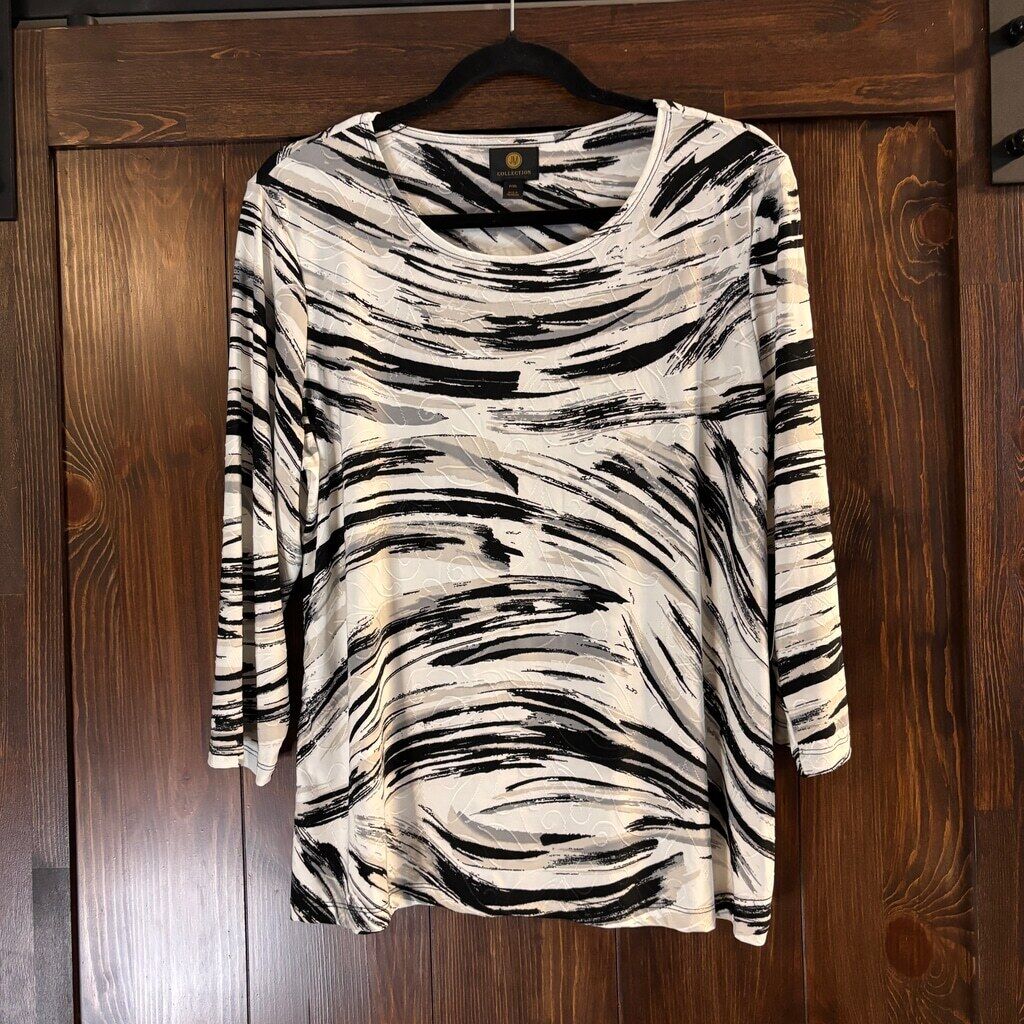 JM Collection Women's Extra Large Petite Printed 3/4 Sleeve Jacquard Top NWT.