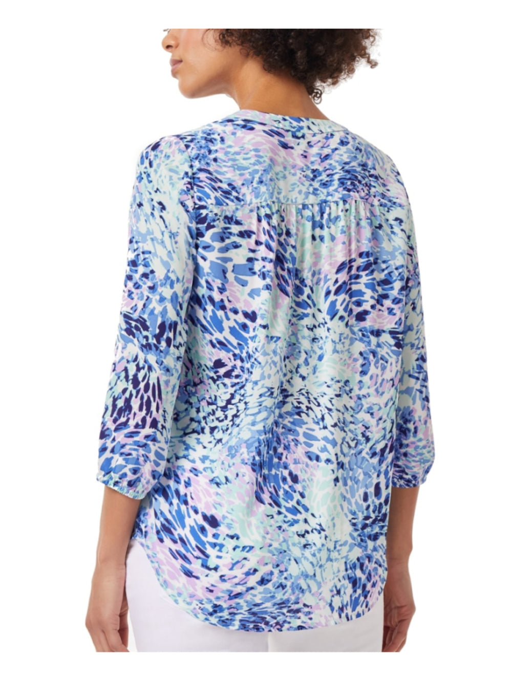 Jones New York Women's Small Petite Blue Floral Print V-Neck 3/4-Sleeve Top NWT