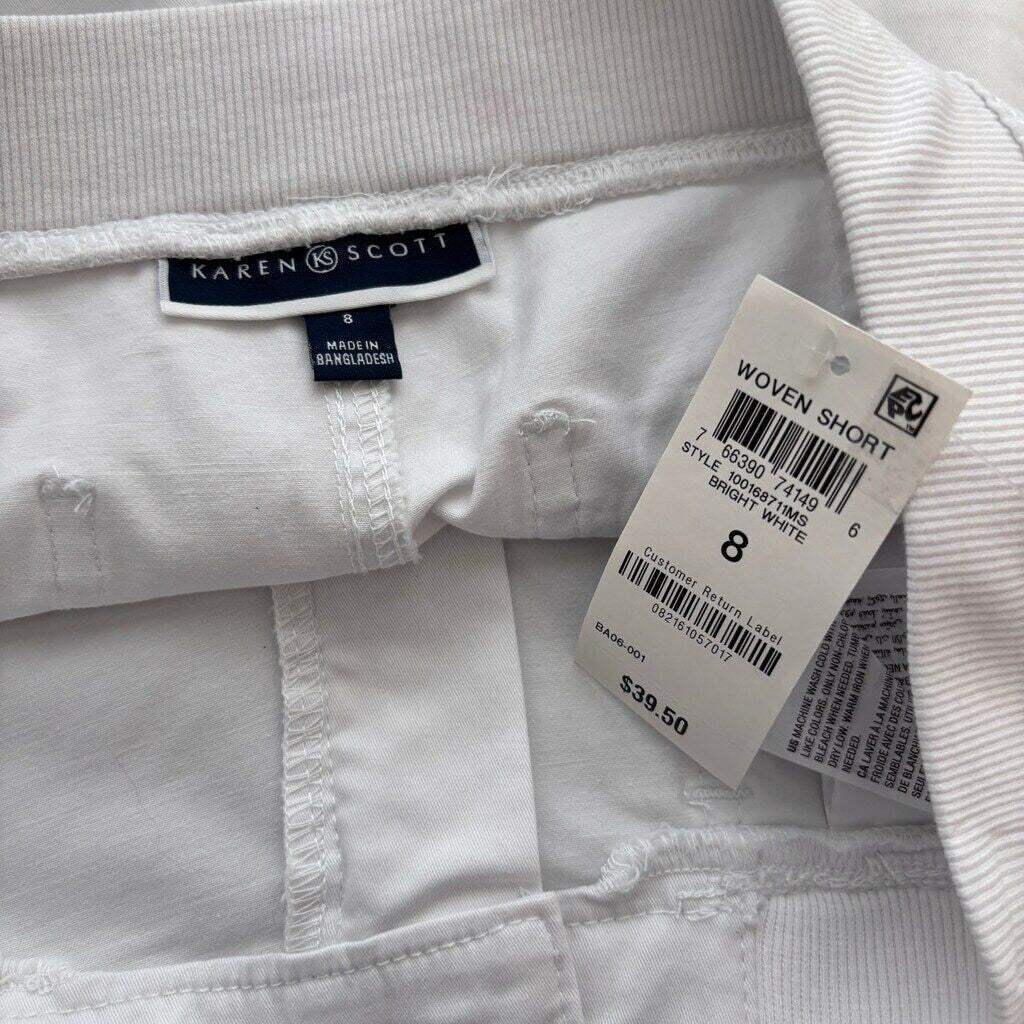 Karen Scott Women's White Casual Mid Rise Stretch-Waist Shorts NWT.