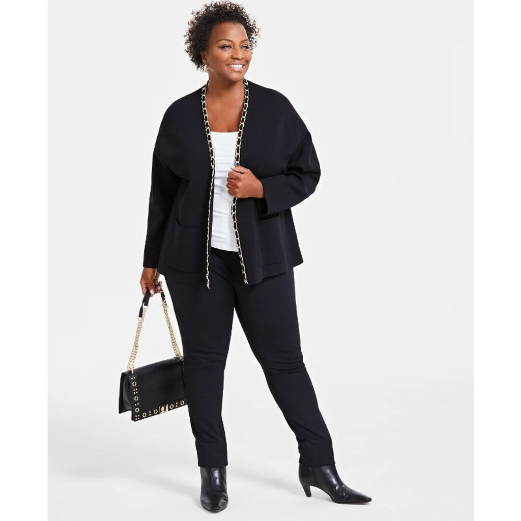 INC International Concepts Plus Size 2X Gold Chain-Trim Black Cardigan NWT