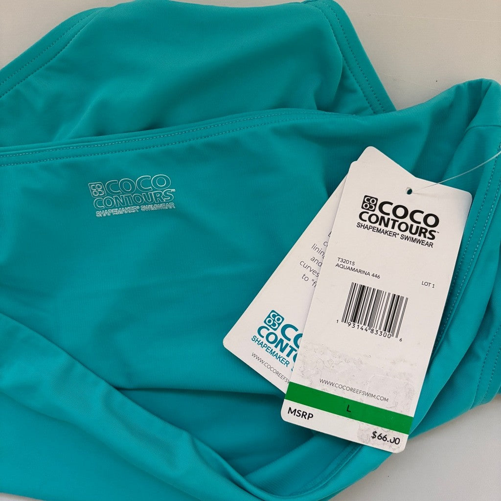 Coco Reef Women's Large Blue Green Contours High-Waist Bikini Bottoms NWT