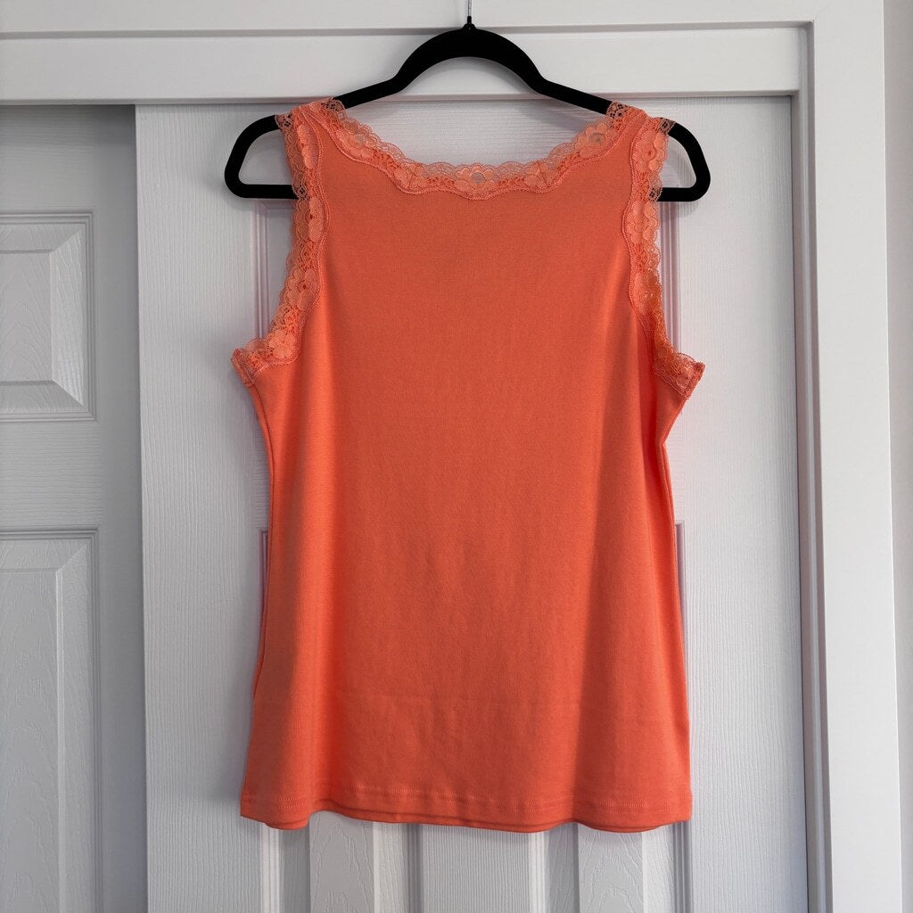 Karen Scott Women's Medium 100% Cotton Orange Scalloped-Lace Tank Top NWT
