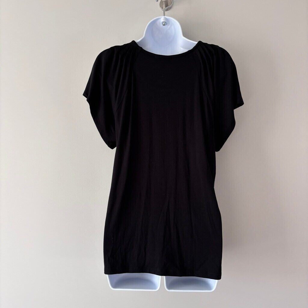 Style & Co Women's Petite Black Pleated Scoop-Neck Short-Sleeve Top NWT